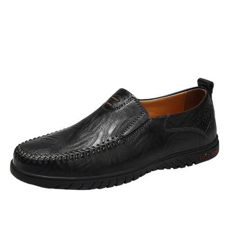 XDDST Mens Casual Shoes Fashion Men s Leather Shoes British Style Flat Heel Low Top Soft Sole Comfortable Stitching Casual
