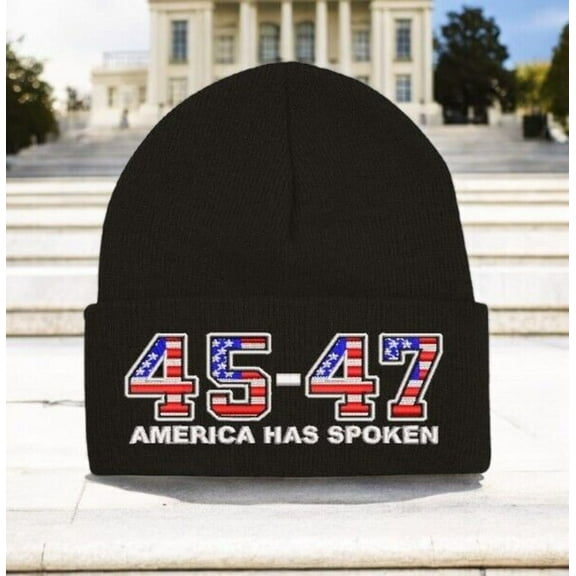 Trump 2024 Hat 45-47 America Has Spoken Black Winter Hat - Black Cuff Beanie