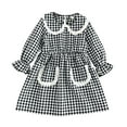 thumbnail image 2 of NAISIBABY Girls Plaid Dress, Flare Long Sleeve Elastic Waist Lace Crew Neck Spring Fall Midi Dress Black 6T, 2 of 7