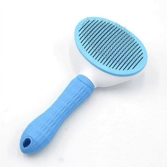 Self-Cleaning Slicker Brush for Dogs & Cats – Removes Shedding Hair, Detangles, & Massages – One-Click Clean – Blue