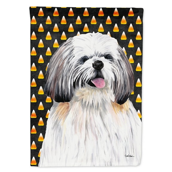 Carolines Treasures SC9164-FLAG-PARENT Shih Tzu Candy Corn Halloween Portrait Flag  multicolor