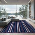 thumbnail image 2 of ODIKA 6'x9' Washable Area Rug Easy Care, Non-Shedding, Striped Nautical Navy Bold Strip Graphic Field Border Mudroom for Queen Size Bedroom Under Bed Master Suite, 2 of 7