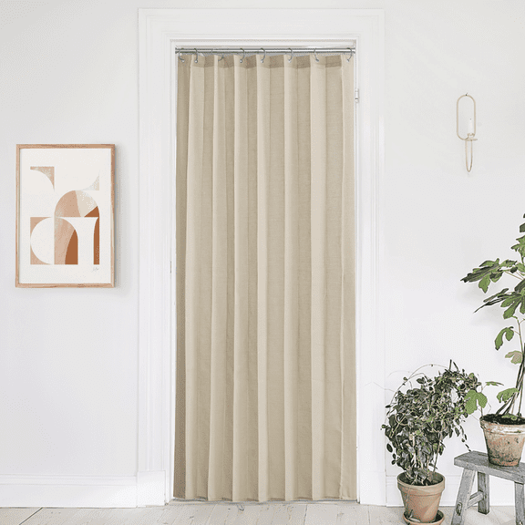 Coodeto Accordion Style Door Curtains for Doorways, Folding Linen Door Curtain Light Filtering Linen Curtains for Room Divider/Sliding Door/Front Door, 38"x80", Angora, 1 Panel