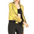thumbnail image 6 of INSPIRE CHIC Women's Casual Stand Collar Metallic Zip Crop Length Bomber Jacket XL Gold, 6 of 9