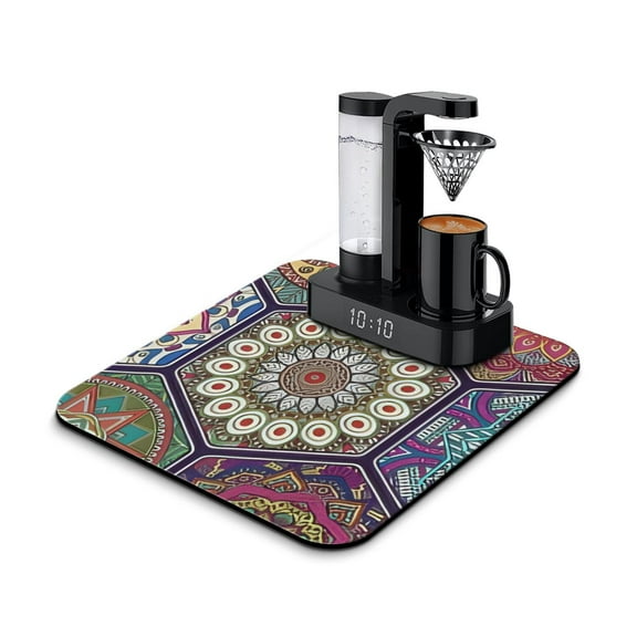 Coffee Bar Mat with Rustic Design - Absorbent & Leak-Proof Diatom Mud Mat for Coffee Station, Durable Under Machine Pad with Quick Dry & Stain-Hiding Surface, Bohemian Touch