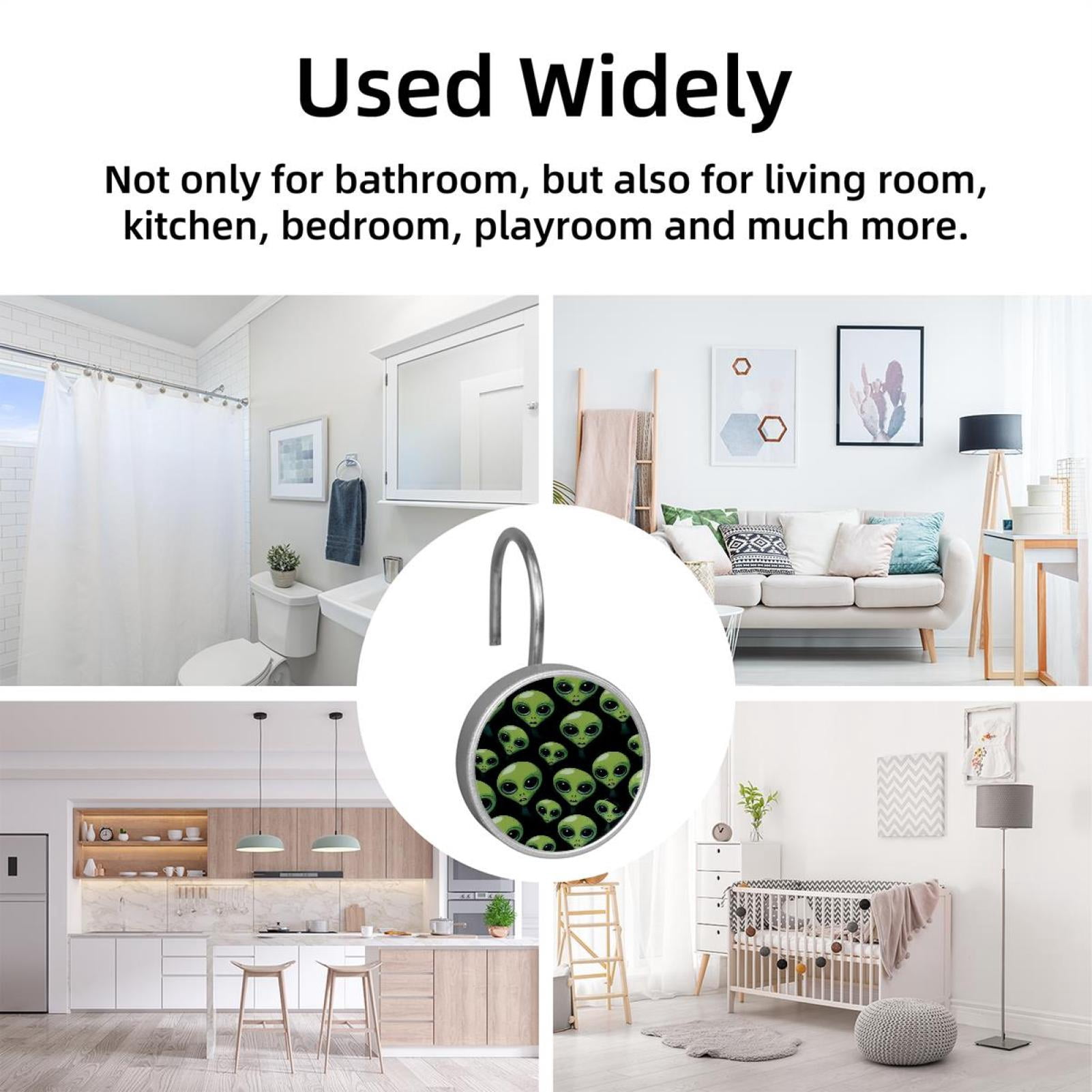 HemaKayy 12 Pcs Shower Curtain Hooks Bathroom Decorative Accessories Green Alien Balloon