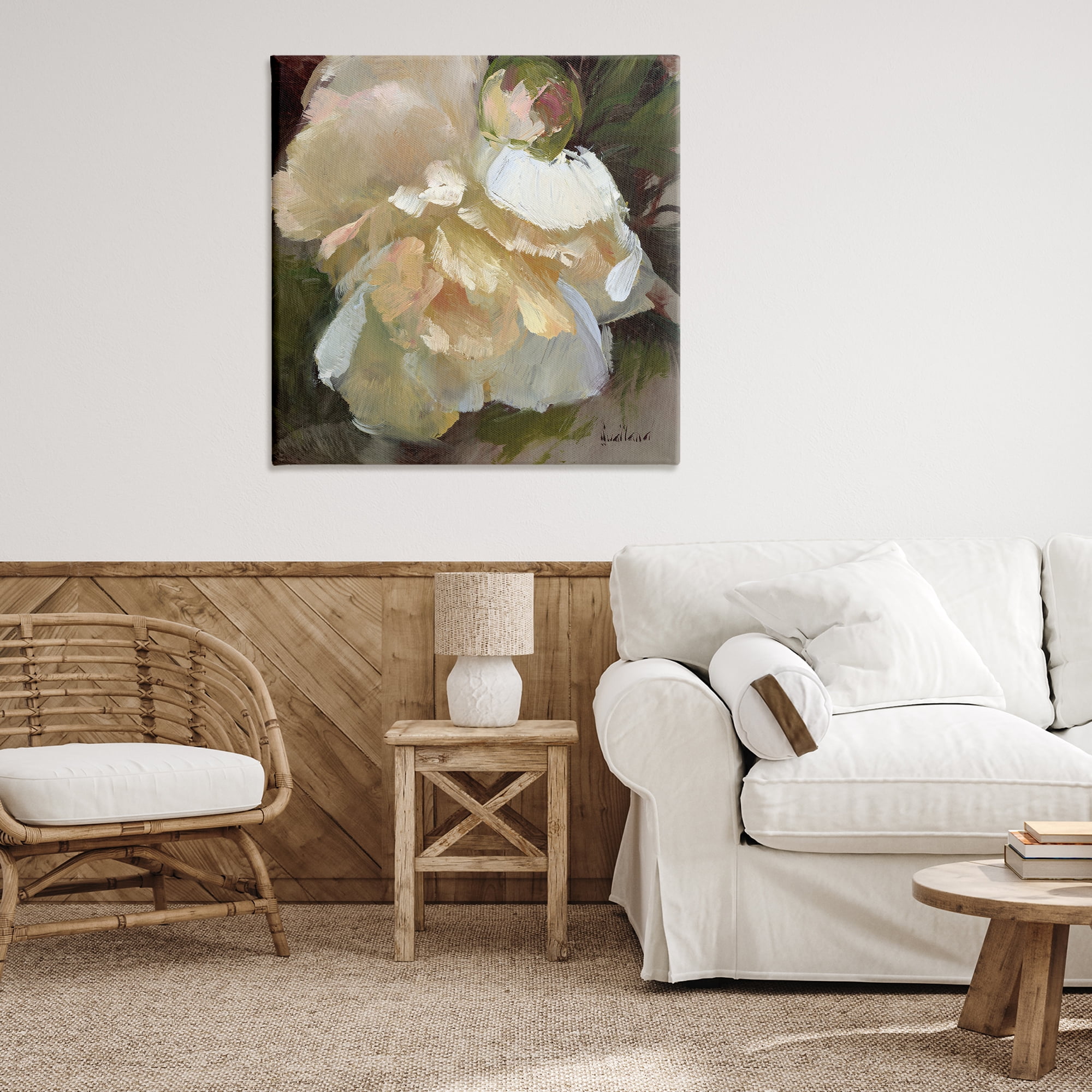 Stupell Industries Ruffled White Flower Plants & Flowers Painting Wrapped Canvas Art Print Wall Art, 36 x 36