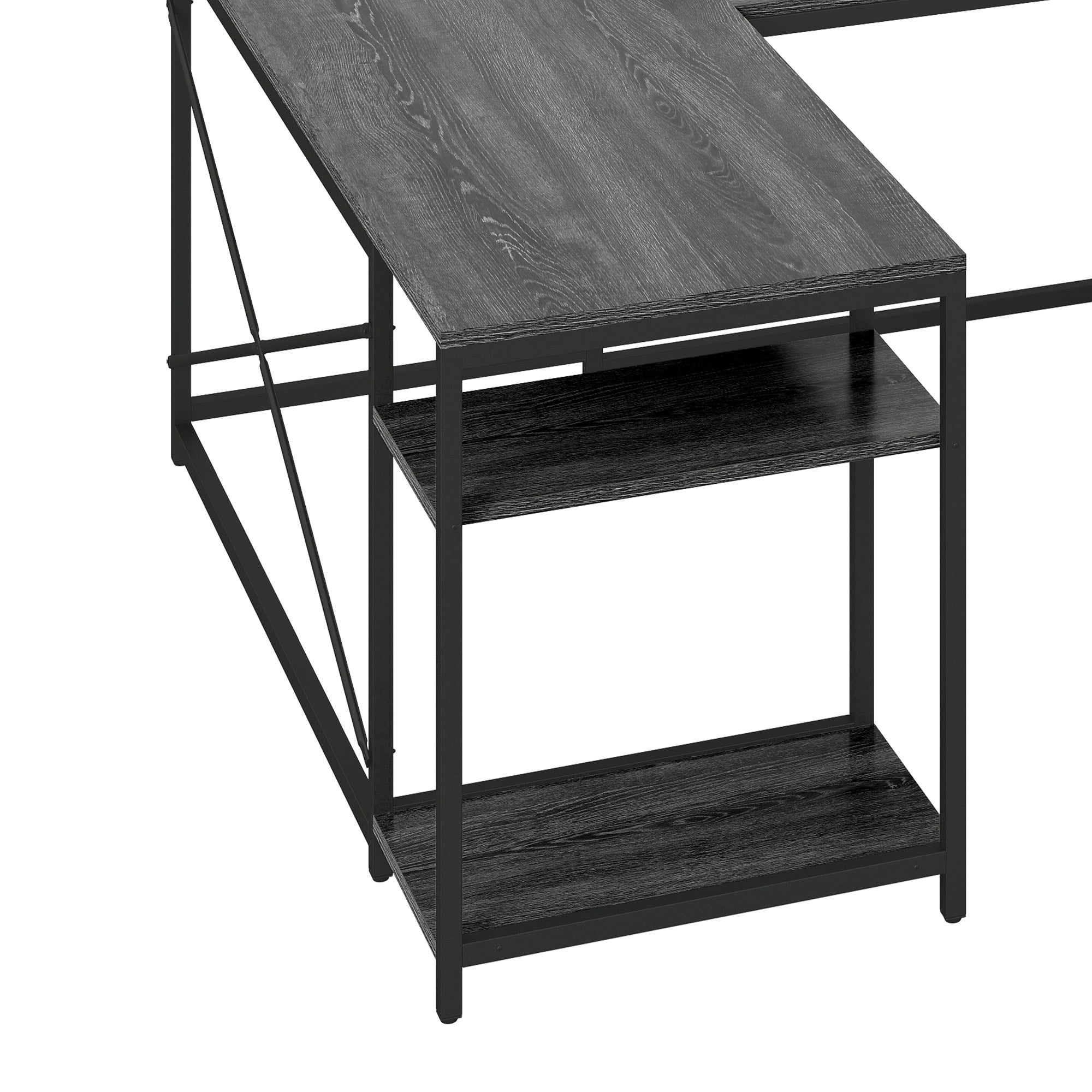 Uforic U Shaped Computer Desk with Power Outlets and LED Lights, Reversible L Shape Desk for Home Office, Gray