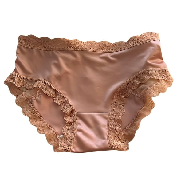 Fengactive Womens Mid Rise Seamless Briefs Satin Lace Trim Panties Breathable Comfort Underwear for Women