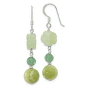 Carat in Karats Sterling Silver Aventurine And Jade Flower Shepherd Hook Earrings