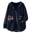 thumbnail image 1 of Bmisegm Ladies Solid Color Button Coat Coat Loose Pocket Coat Cotton Coat Navy L, 1 of 4