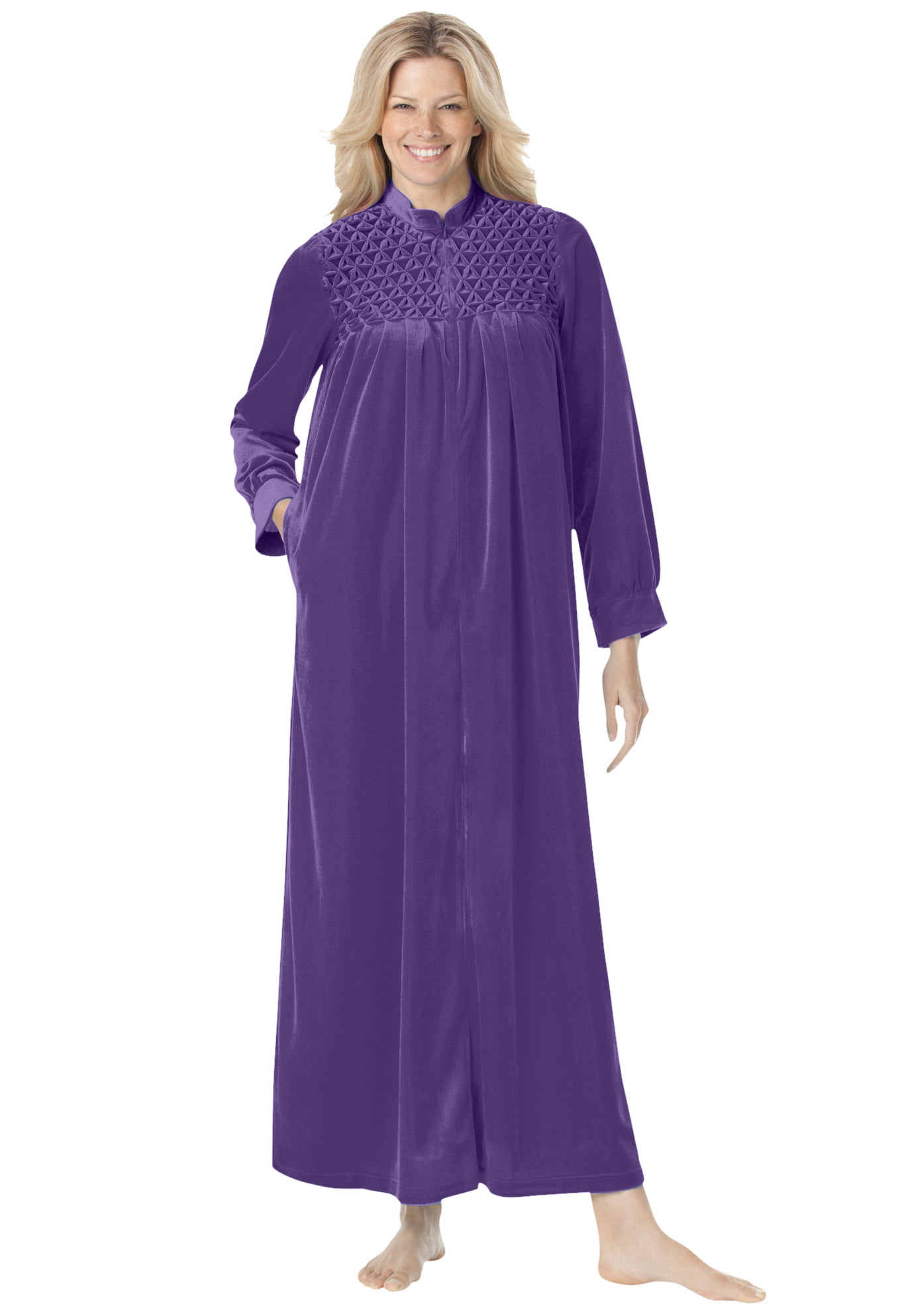 Only Necessities Necessities Women's Plus Size Smocked Velour Long Robe Robe 4X, Waterfall Blue - Walmart.com - Walmart.com