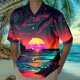 thumbnail image 3 of Camisas Manga Larga Hombre Camisa de estilo casual de manga corta para hombre Camisa de solapa con botones con estampado 3D de puesta de sol de junto al mar Cárdigan de manga corta (Red, XL), 3 of 4