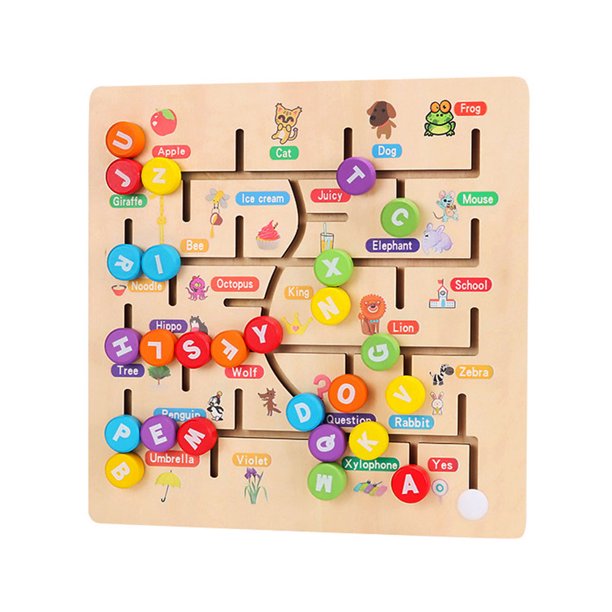 Montessori Wooden Alphabet Puzzles Set Maze Spelling Number Learning
