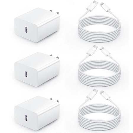 for iPhone Fast [MFi Certified] 3 Pack 20w Usb C Phone Charger C-Shaped to Lightning Cable 6FT Wall Charger compatible iPhone 14 13 12 11 Pro Max Mini Xs Xr X 8 -White