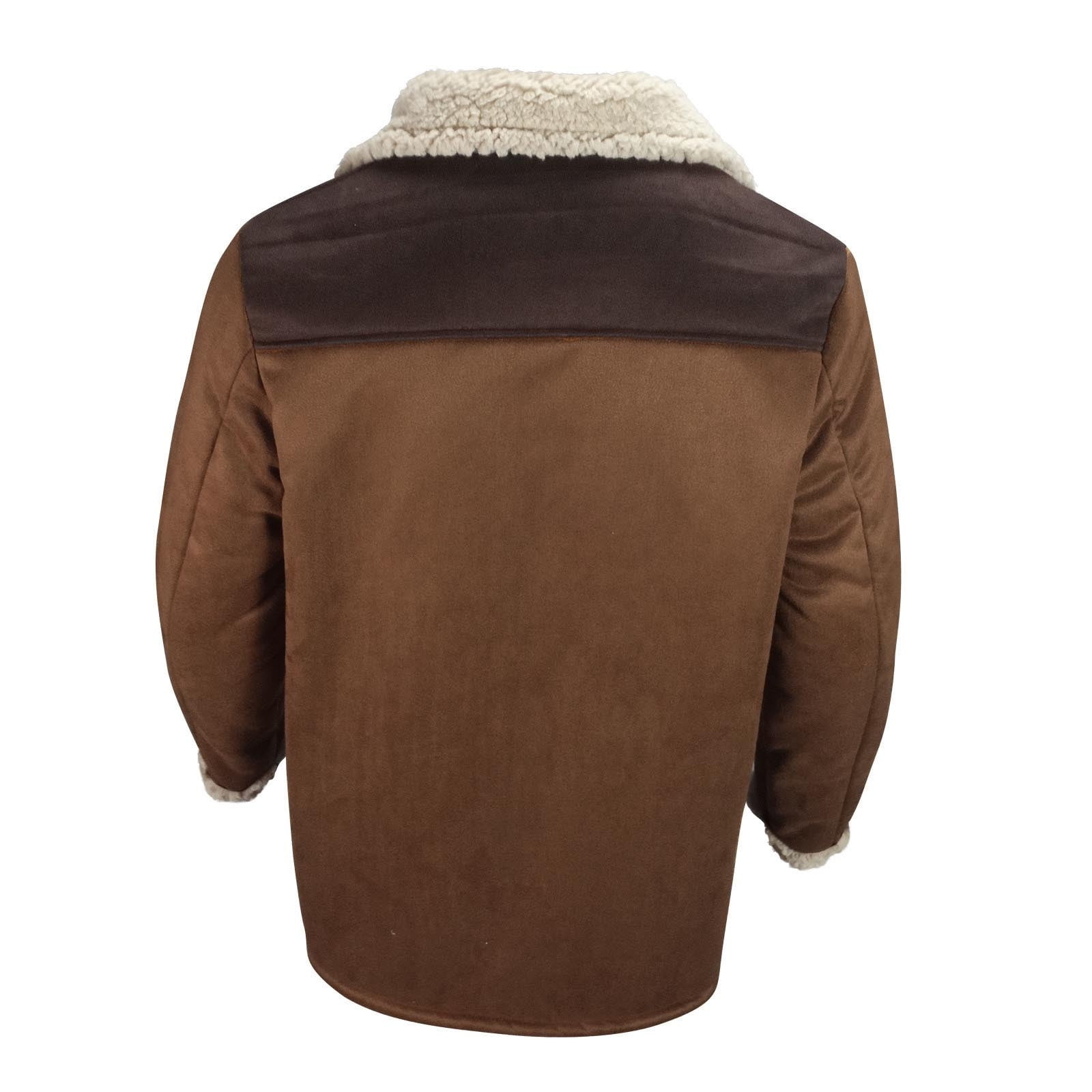 AnuYalue Mens Suede Jacket Fleece Lined Vintage Plush Western Hunting Coat Winter Fleece Long Jackets Distressed Faux Leather Motorcycle Jackets