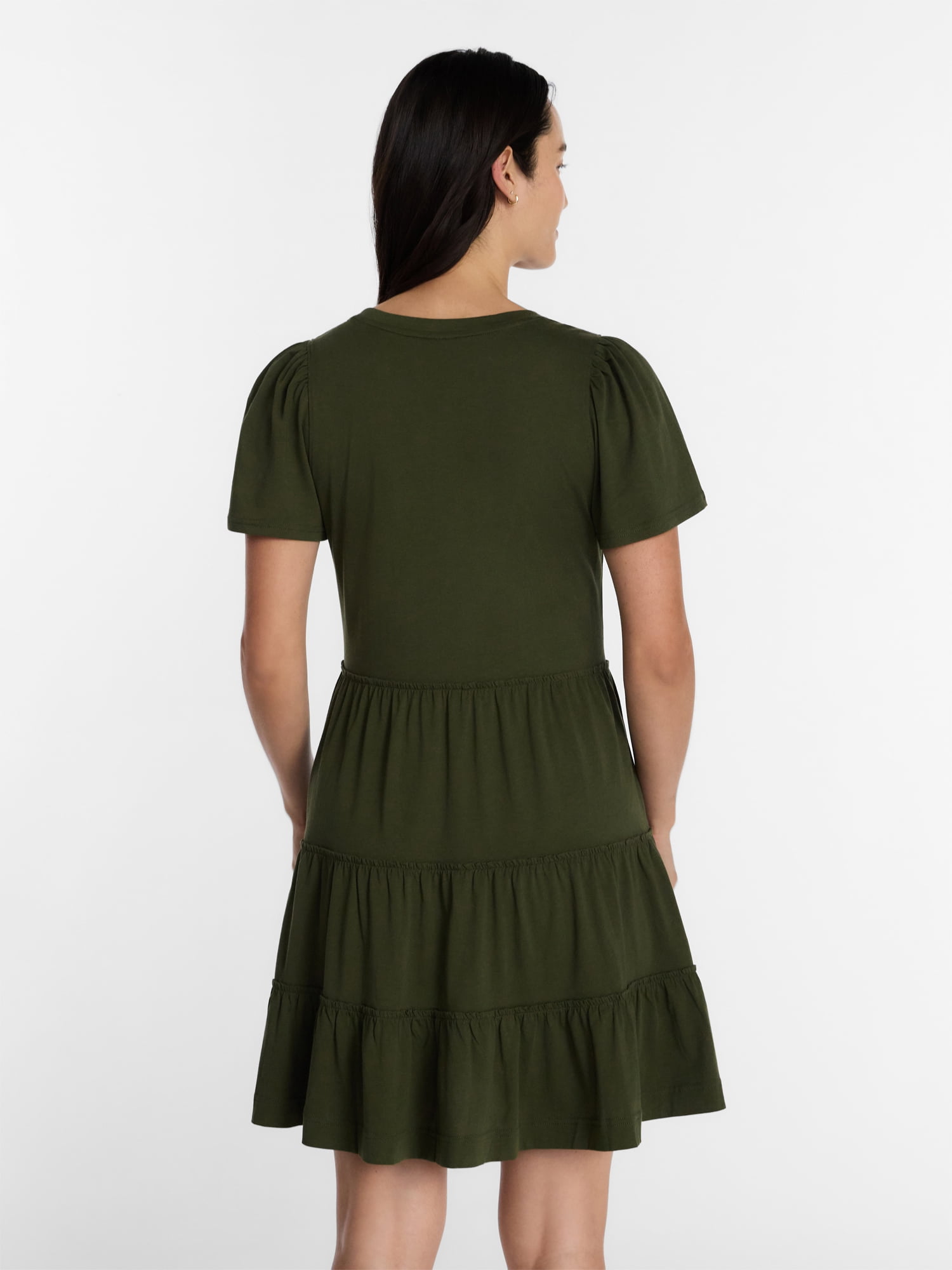 Time and Tru Women's and Women’s Plus Cotton Swing Dress with Short Sleeves, Sizes XS-4X