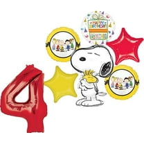 Anagram Peanuts 4th Birthday Party Supplies Snoopy and Friends 7pc Balloon Bouquet Decorations