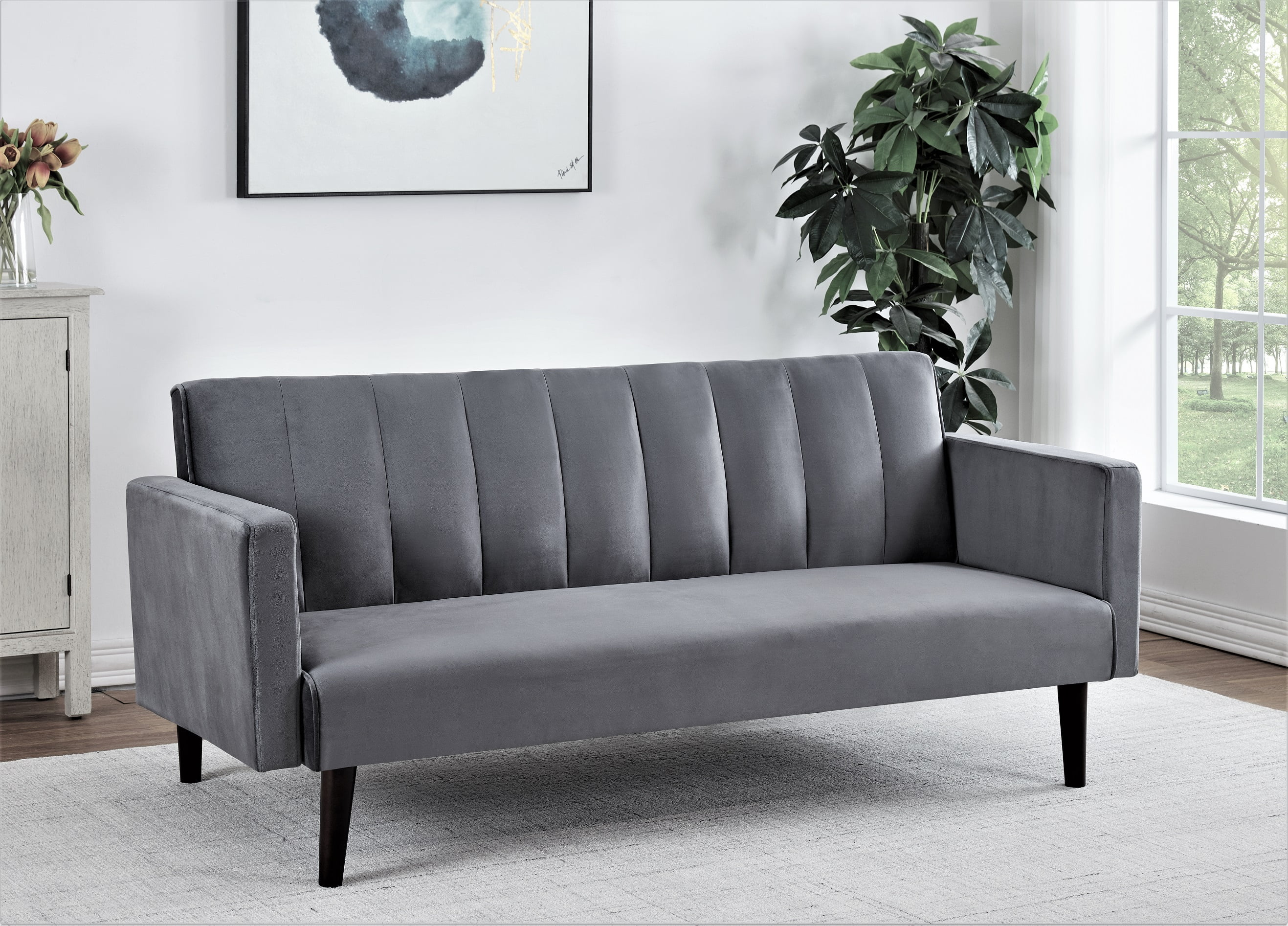 Gewnee 72" Sleeper Sofa Bed, Convertible Soft Linen Futon Couch with Folding Backrest,Modern Couch for Home and Guest Room，Gray