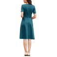 thumbnail image 3 of INSPIRE CHIC Women's A-Line Dress with Belted Summer Short Sleeve 2026 Split Neck Dresses S Blue, 3 of 5