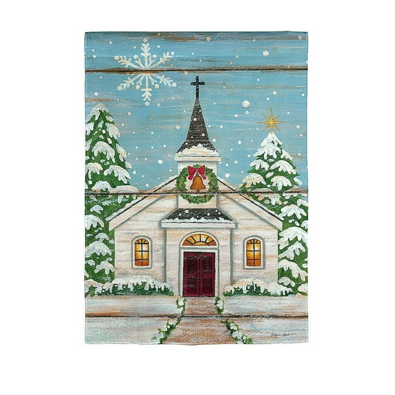 Evergreen Snowy Church Garden Textured Suede Flag