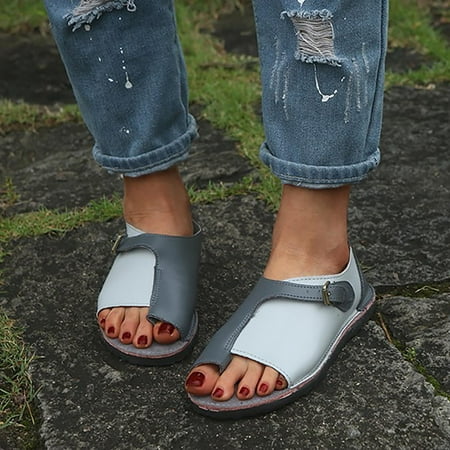 

Hvyes Women s Flat Sandals - Comfortable Fish Mouth Sandals Buckle Round Toe Slip-on Leather Sandal Casual Wear Cute Spring Summer Shoes