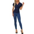 thumbnail image 2 of Blusa Faux Wrap Inspire Chic para mujer, blusa casual de verano con cuello en V y mangas con volantes, talla XL, azul oscuro, 2 of 6