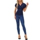 thumbnail image 2 of Blusa Faux Wrap Inspire Chic para mujer, blusa casual de verano con cuello en V y mangas con volantes, talla XL, azul oscuro, 2 of 6
