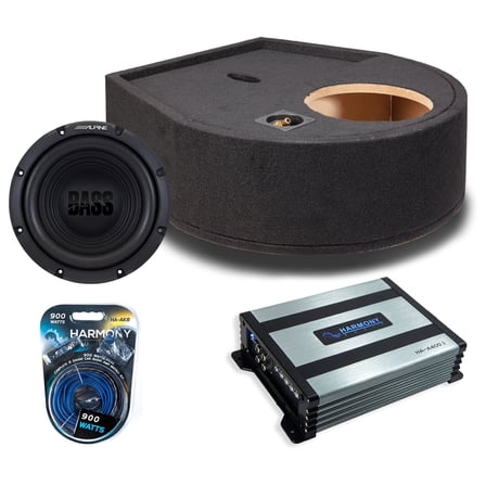 Harmony Audio Alpine fits Universal Fit Spare Tire W10S4 Single 10" Subwoofer 250W Sealed Sub Box | HA-A400.1 Amplifier, 8GA Amp Kit
