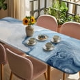 thumbnail image 3 of Blue Marble Table Cloths for 8 Foot Rectangle Tables, Summer Ocean Wave Blue Ombre Patio Waterproof Elastic Fitted Tablecloths, Washable Rectangular Table Cover for Camping, 3 of 8