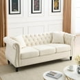 thumbnail image 6 of 3 Seater Chesterfield Sofa Set of 2 with 4 Pillows, Classic Velvet Upholstered Tufted Couch with Rolled Arms and Nailhead, Leisure Sofa Couch for Living Room, Bedroom, Office, Apartment, Beige, 6 of 9