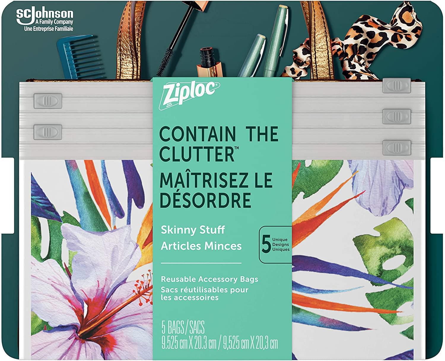 Ziploc Sacs réutilisables pour voyages, maquillage et accessoires, Idéals pour l'organisation à l'école ou à la maison, Collection bohème, Pour articles minces, Emballage de 5 Collection bohème