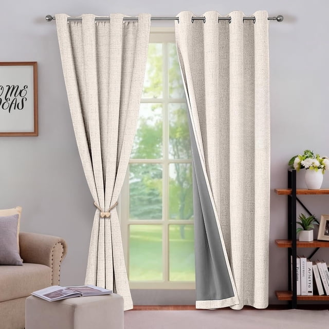 KIROGILY Cortinas Blackout para Recamara con Aislamiento Térmico, 132 x 213 cm, Cortinas para Sala de Lino Suave 100% Poliéster Tela Impermeable, 2 Paneles Térmicos de