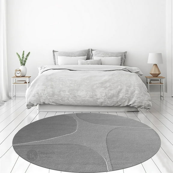 Round Wool Rug Gray 5x5, for Dining Room, Hallway, Hand-Tufted, Geometric Rugs