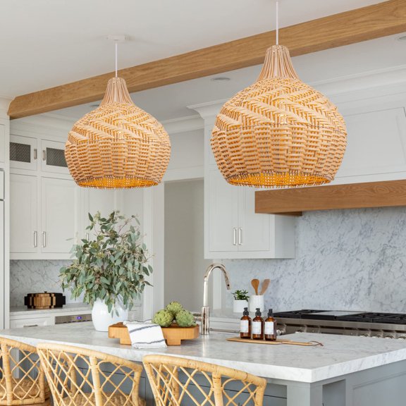 Arturesthome Handmade Rustic Wicker Rattan Lampshade Pendant Light