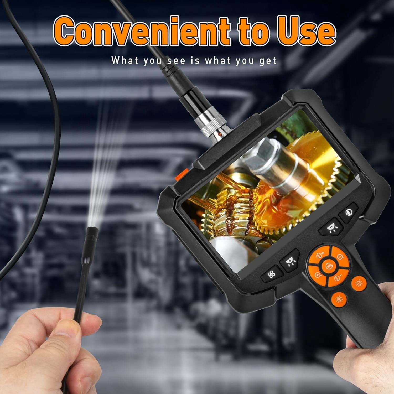 Endoscope Camera with Light, 4.3' IPS Screen Industrial Borescope Camera, 1080P HD Inspection Camera with 8 LED Lights, IP67 Waterproof Endoscope, 16.4FT Semi-Rigid Bore Scope Gadgets for Men