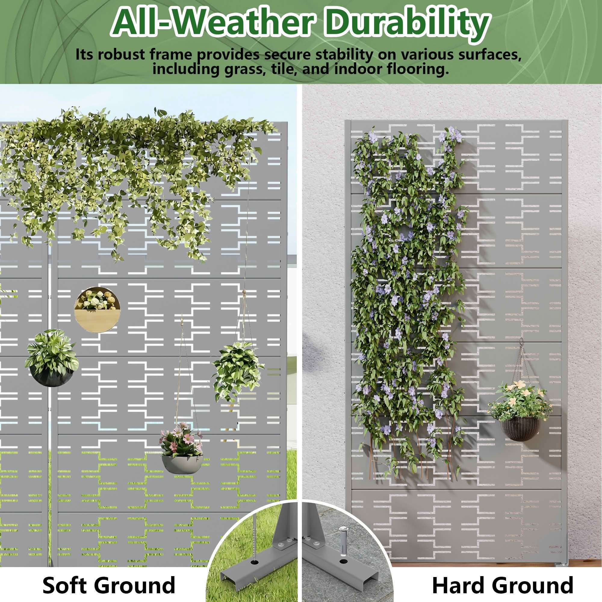 MAYEERTY 72x35x16 Inch Gray Brick Rectangular Galvanized Steel Privacy Screen, 6 Piece Double Sided Set for Outdoor Street