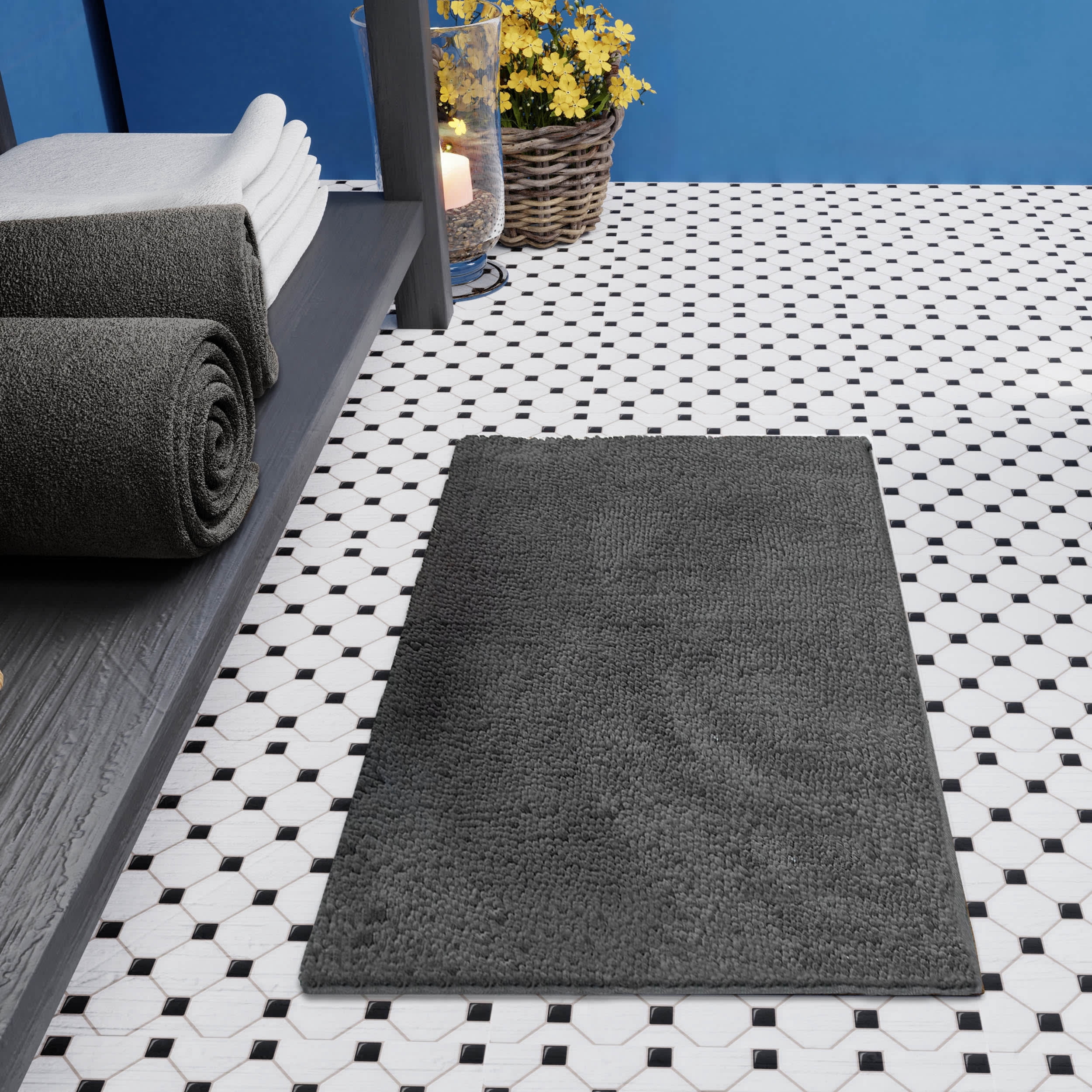 Plush Memory Foam Chenille Cushioned 17" x 24" 2-Piece Bath Mat with Bounce Comfort Technology