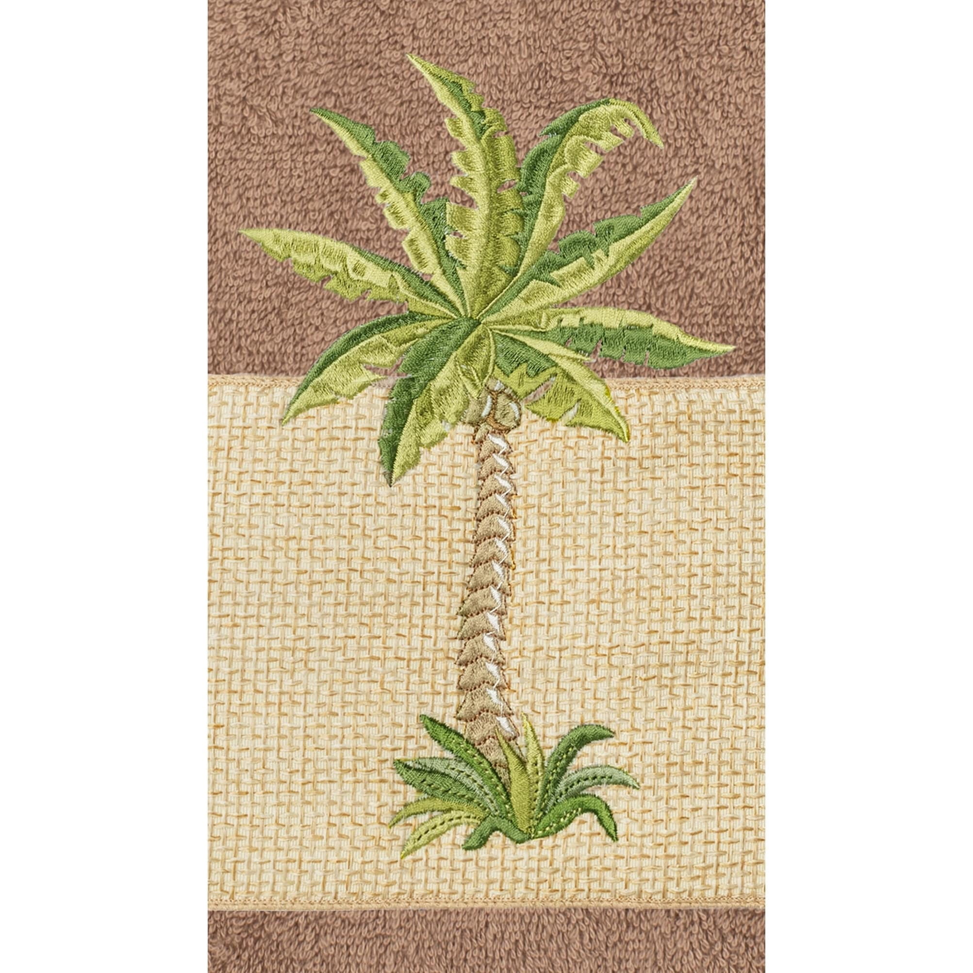 Authentic Hotel and Spa  Turkish Cotton Palm Tree Embroidered Latte Brown Hand Towel