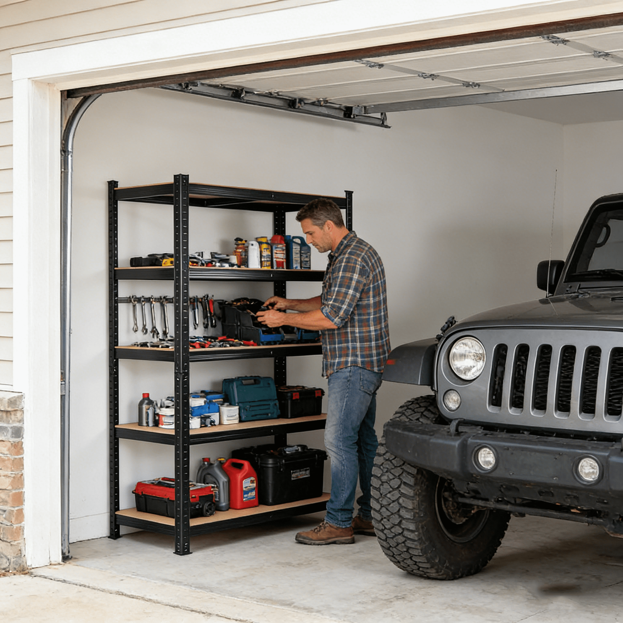 5-Tier Heavy Duty Garage Storage Shelving Unit, 71 in H x 35.5 in W x 15.8 in D, Black