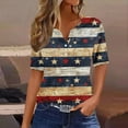 thumbnail image 2 of American Flag Tops Womens Button V Neck Short Sleeve Shirts Independence Day Patriotic Tee Shirt Fashion USA Flag Star Stripes T-Shirts Memorial Day Tunic Loose Comfy Blouses Summer Outfits, 2 of 5