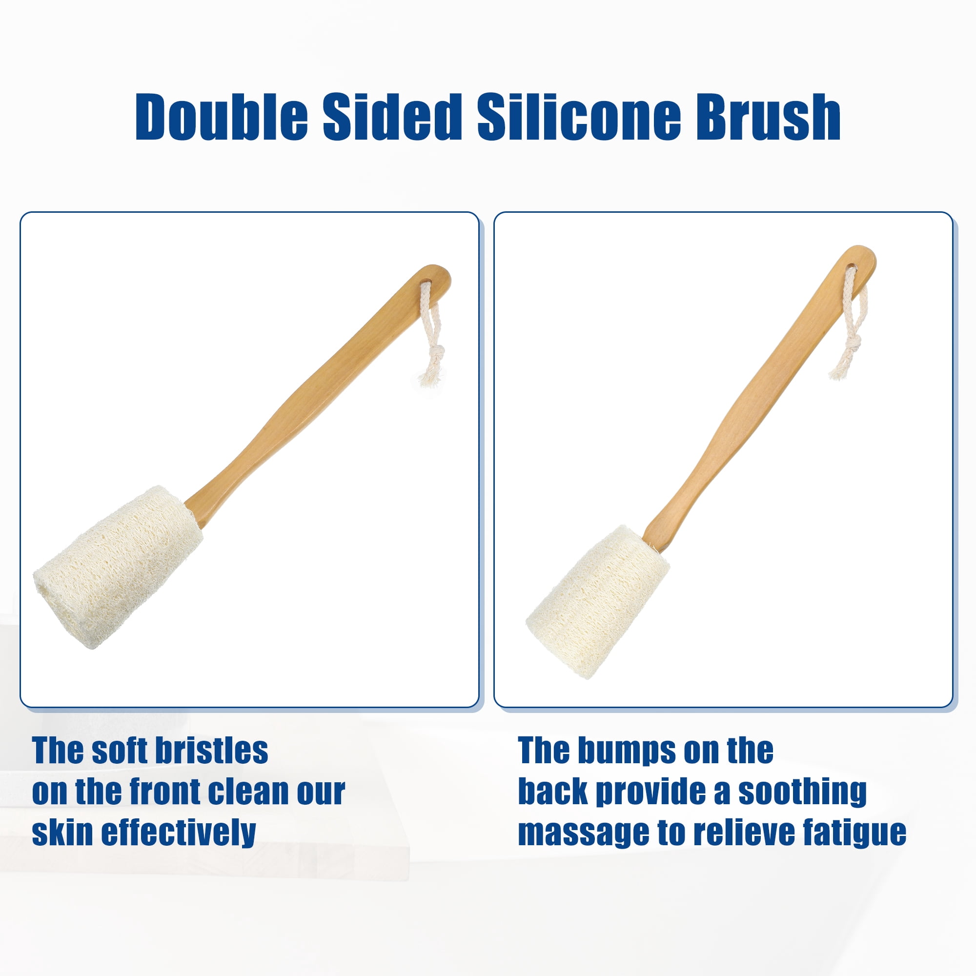 Unique Bargains 1 Pc Bath Brush Back Scrubber Wood with Handle Brown Beige 3.9inch