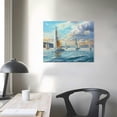 thumbnail image 4 of ARISTURING Blue Abstract Wall Art Canvas Ocean Sailboat Picture Modern Coastal Painting Large Size Colorful Nautical Textured Artwork for Living Room Bedroom Bathroom Home 20x16in, 4 of 6