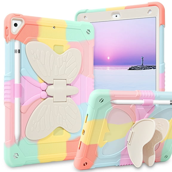BENTOBEN Case for iPad 9th/8th/7th Gen with Butterfly Kickstand and Pencil Holder, 10.2" Pc Tpu Heavy Duty Hard Rugged Protective Cover for iPad 10.2 inch for Girls Women Kids