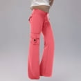thumbnail image 3 of Girls' Fashion Pants New Cargo Yoga Pants for Teen Girls Plus Size High Waist Wide Leg Lounge Trousers Flare Yoga Pant with Pockets Pinks 110, 3 of 6