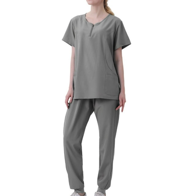 Robes d'Infirmière en Coton-Polyester, Ensemble Séparé à Manches Courtes, Lavable à la Machine, Coupe Confortable, pour le Personnel de la Santé, Robes Jetables, Tissu Léger, Protection Hygiénique, Uniformes Médicaux,