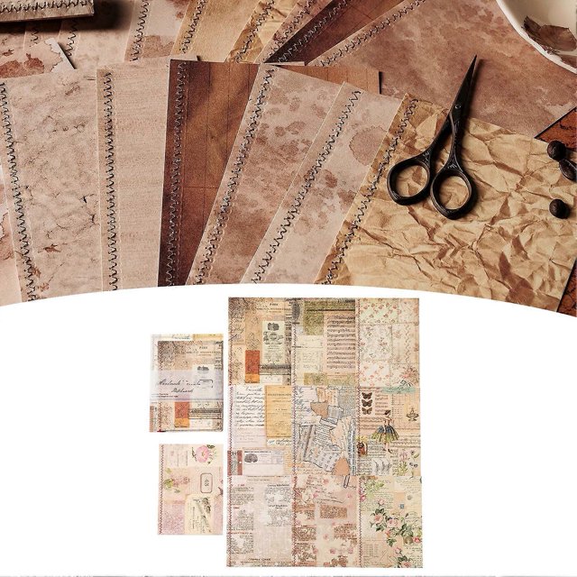 10 Sheets Vintage Paper Decorative Multipurpose Antique Paper Set for Diaries Cards Scrapbook Patchwork Pattern