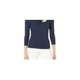 thumbnail image 2 of Ralph Lauren Women's Ring Front Rib Knit Top Blue Size Large, 2 of 3