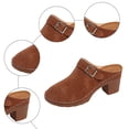 thumbnail image 4 of Rokment Womens Platform Chunky Block High Heels Dressy Clogs and Mules Slip on Sandals 2026 Summer Fashion Casual Suede Closed Toe Buckles Heeled Ladies Dress Slides Brown Size 8, 4 of 7