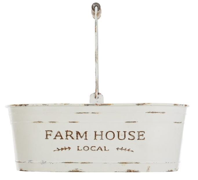Mainstays White Oval Farmhouse Bucket for Artificial Floral with Handle